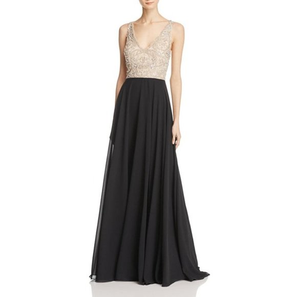 BHLDN Aidan Mattox Regina Gown  Champagne & Black Size 2 4 6 NWT - Picture 5 of 10